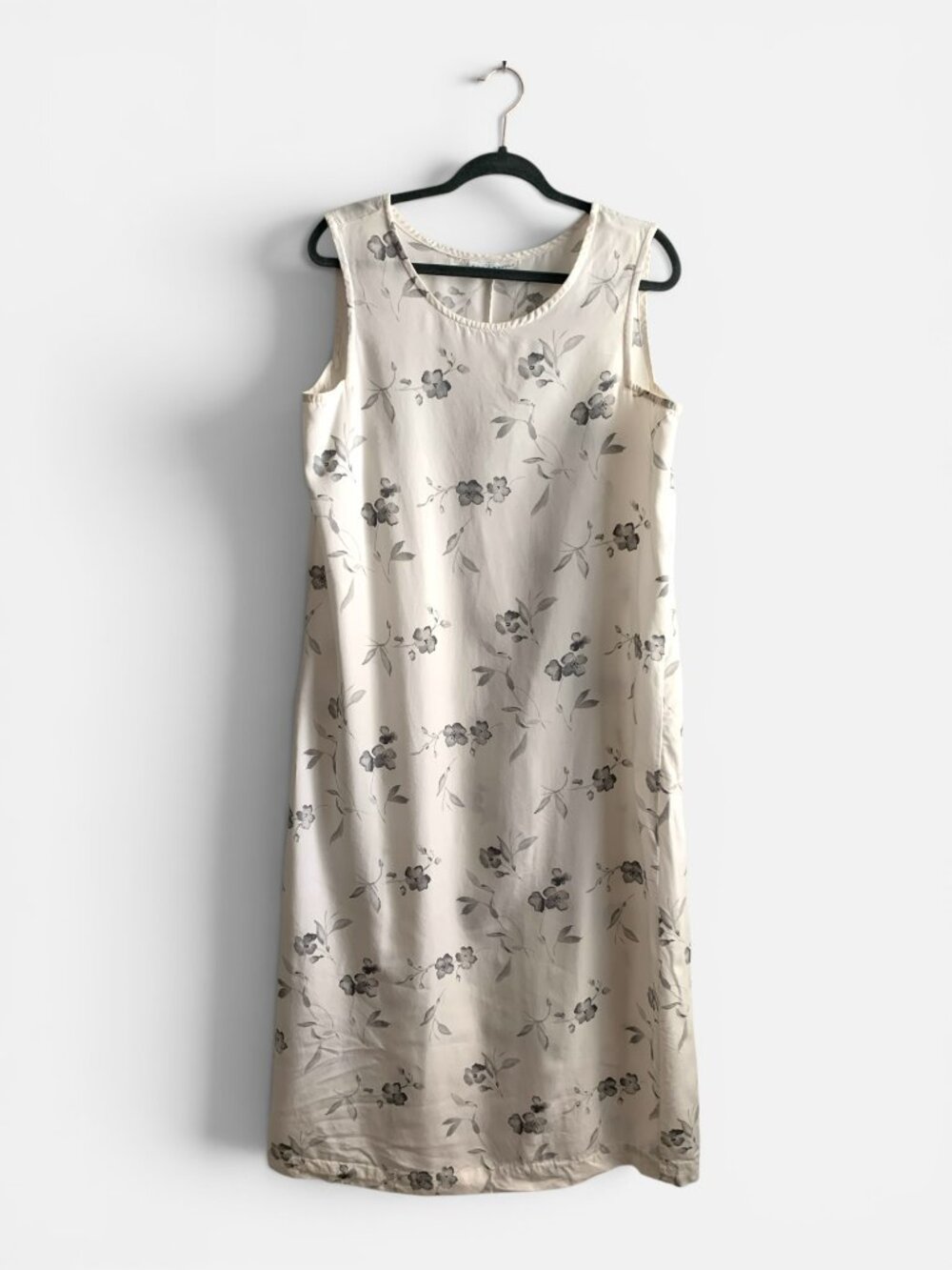 Bryn Walker Floral Tencel Sleeveless Midi Dress Ivory Gray Made in USA Size Larg